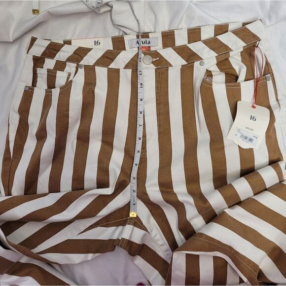 NEW ARULA brown and ivory striped Alden super flare high waist hippie‎ jeans 16 - Picture 13 of 16